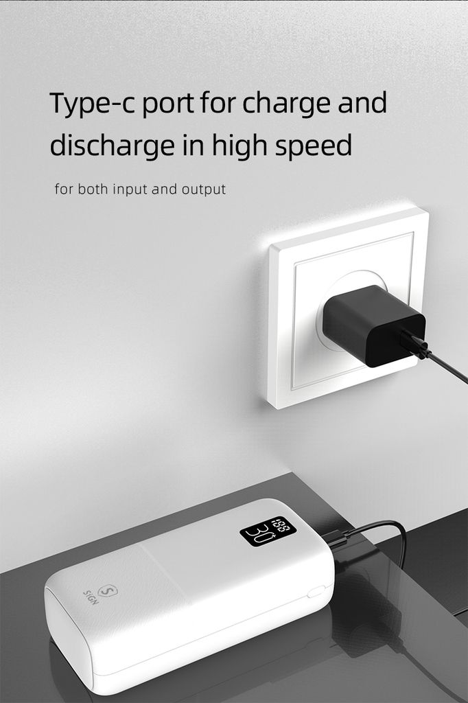 SiGN Varavirtalähde 22,5 W 30 000 mAh USB-C ja USB-A - Valkoinen