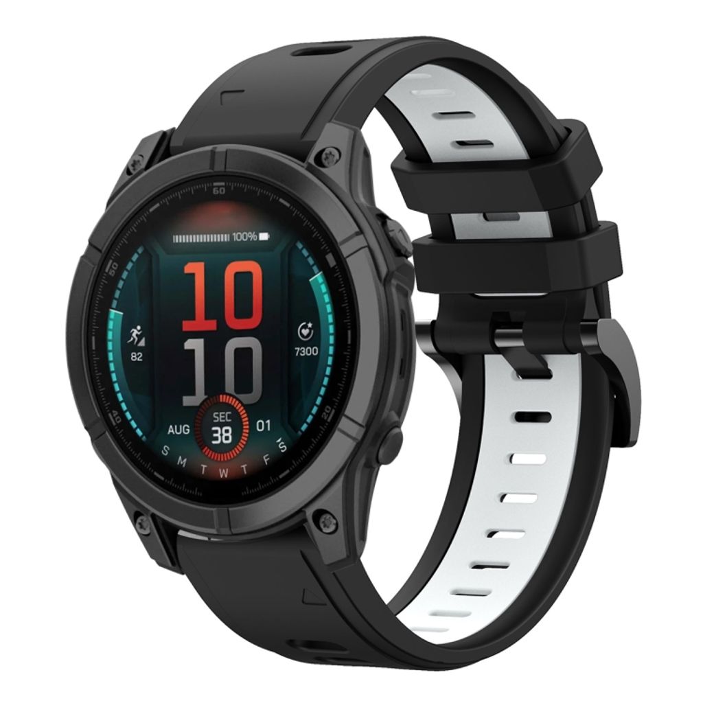 Garmin Fenix E 47mm Klokkereim i silikon tofarget - Svart / Hvit