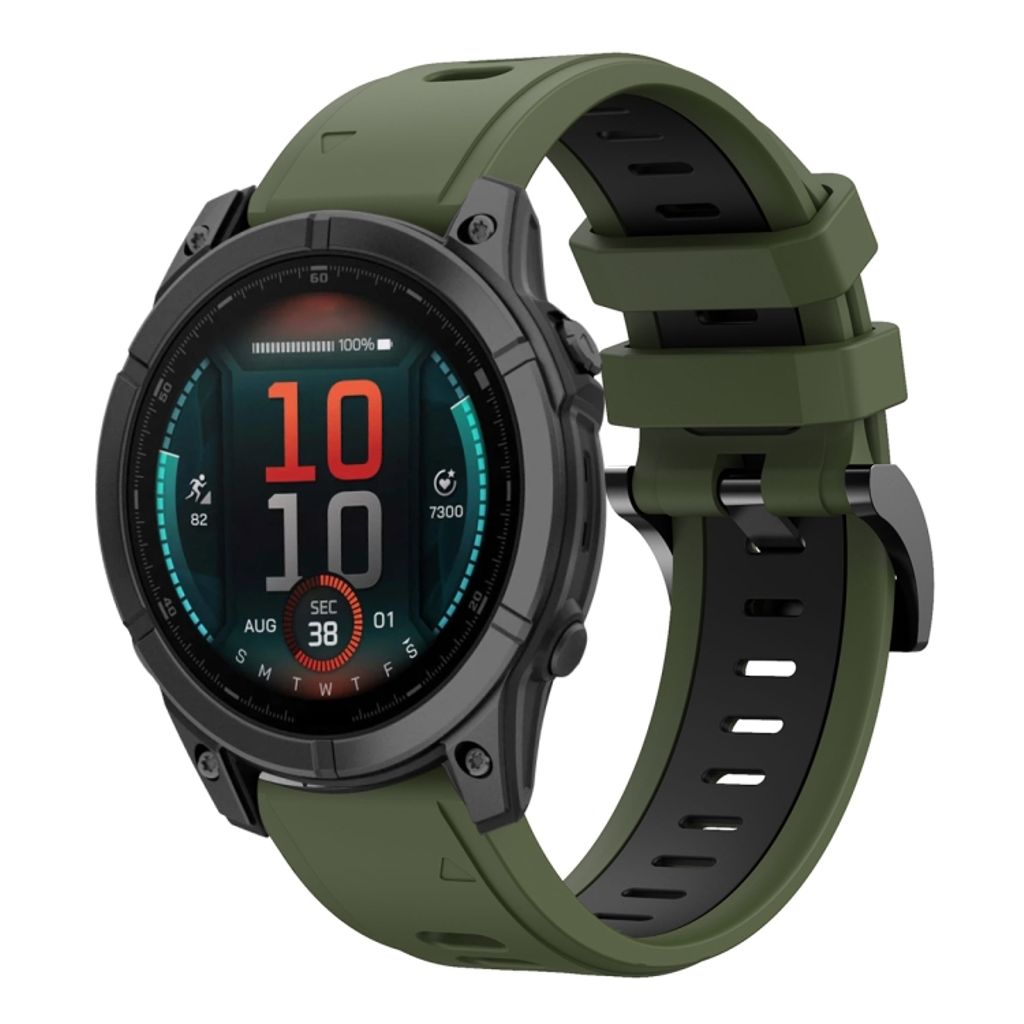 Garmin Fenix E 47mm Klokkereim i silikon tofarget - Svart / Grønn