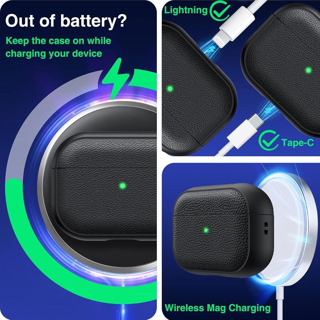 Silikonfodral med Lychee-textur för AirPods Pro 3 – Svart