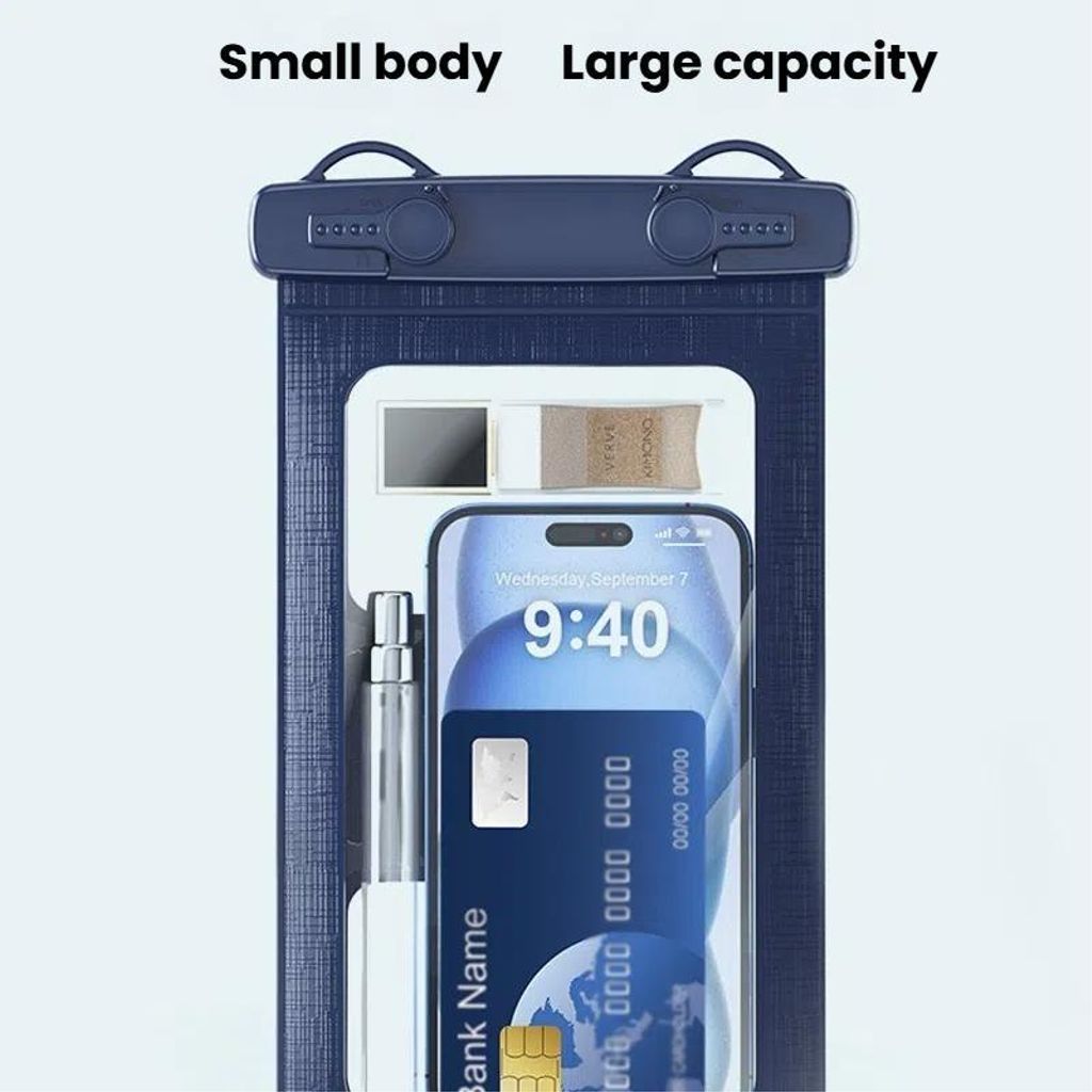 Universal IPX8 vandtæt etui til mobiltelefoner med armbånd – marineblå