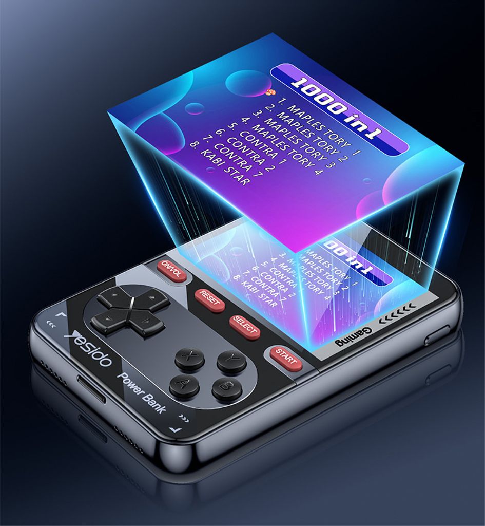 Yesido bærbar retro spillkonsoll powerbank 10000mAh 20W + Lightning-kabel
