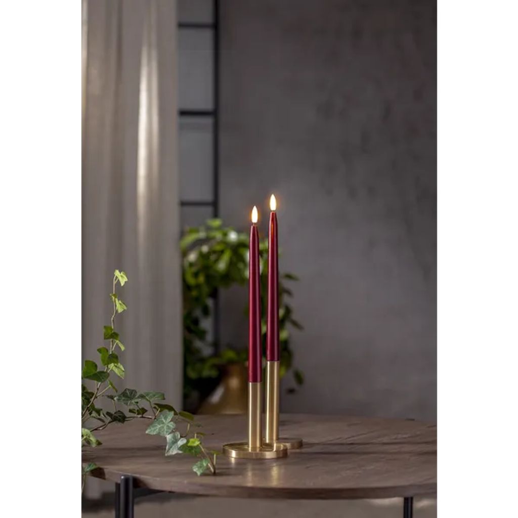 Star Trading LED-Kerze im Antik-Stil, 2er-Pack, Flamme Metal, 28,5 cm – Rot