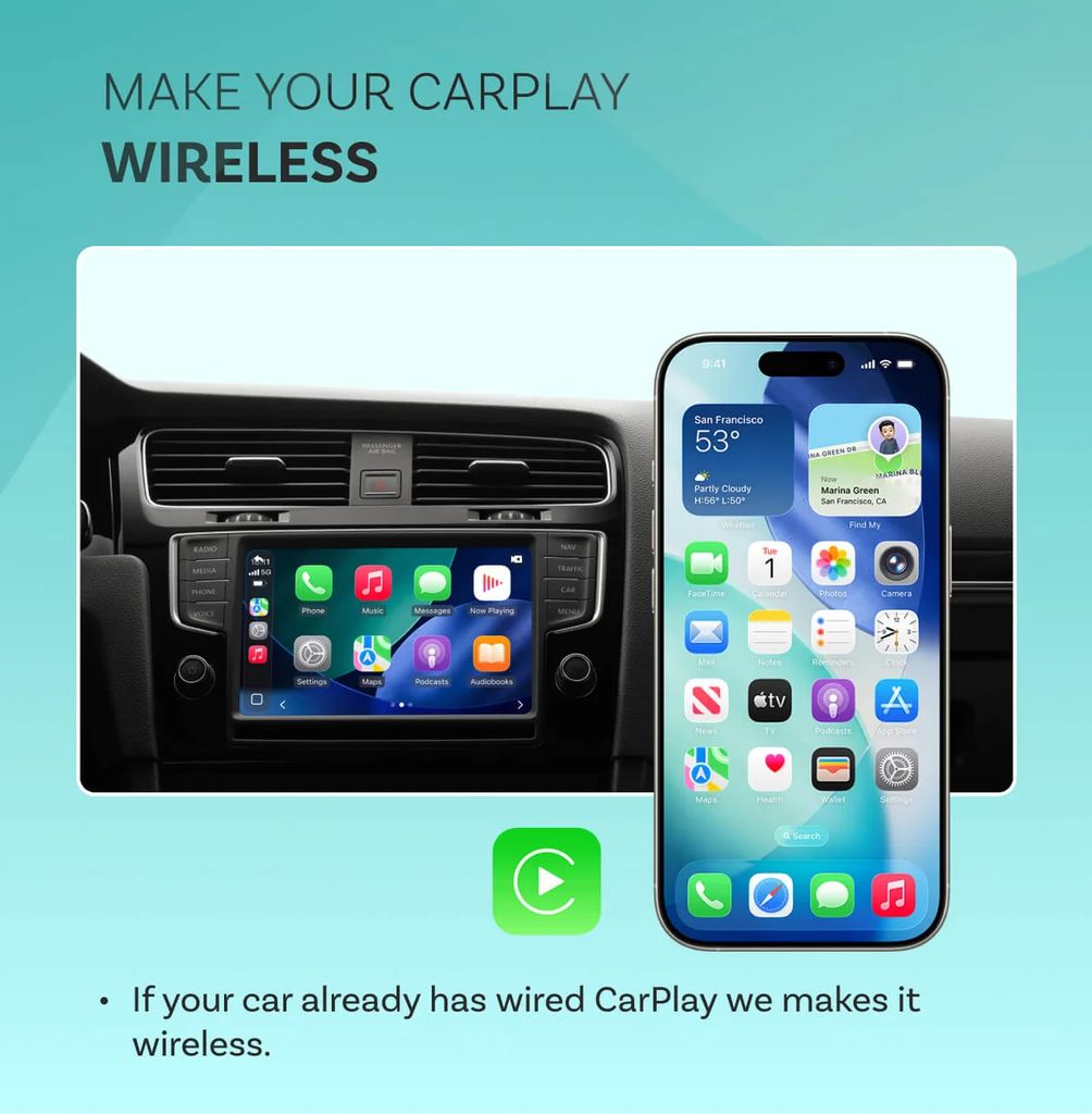 Ottocast OttoSafe Cam 2-i-1 bilkamera med trådløs CarPlay-adapter + 64 GB microSD-kort