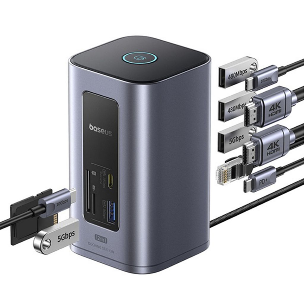 Baseus NU1 Air Spacemate 12in1 USB-C-keskitin - Harmaa