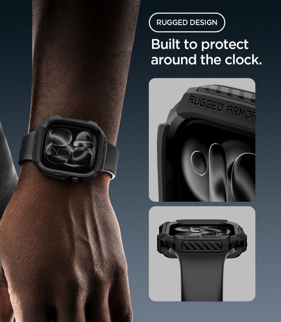 Spigen Apple Watch 12 (42mm) kuori Rugged Armor - Musta