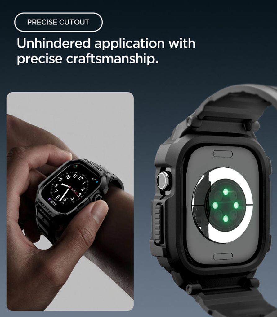 Spigen Apple Watch 12 (42mm) Kellonranneke & Kuori Rugged Armor Pro - Musta