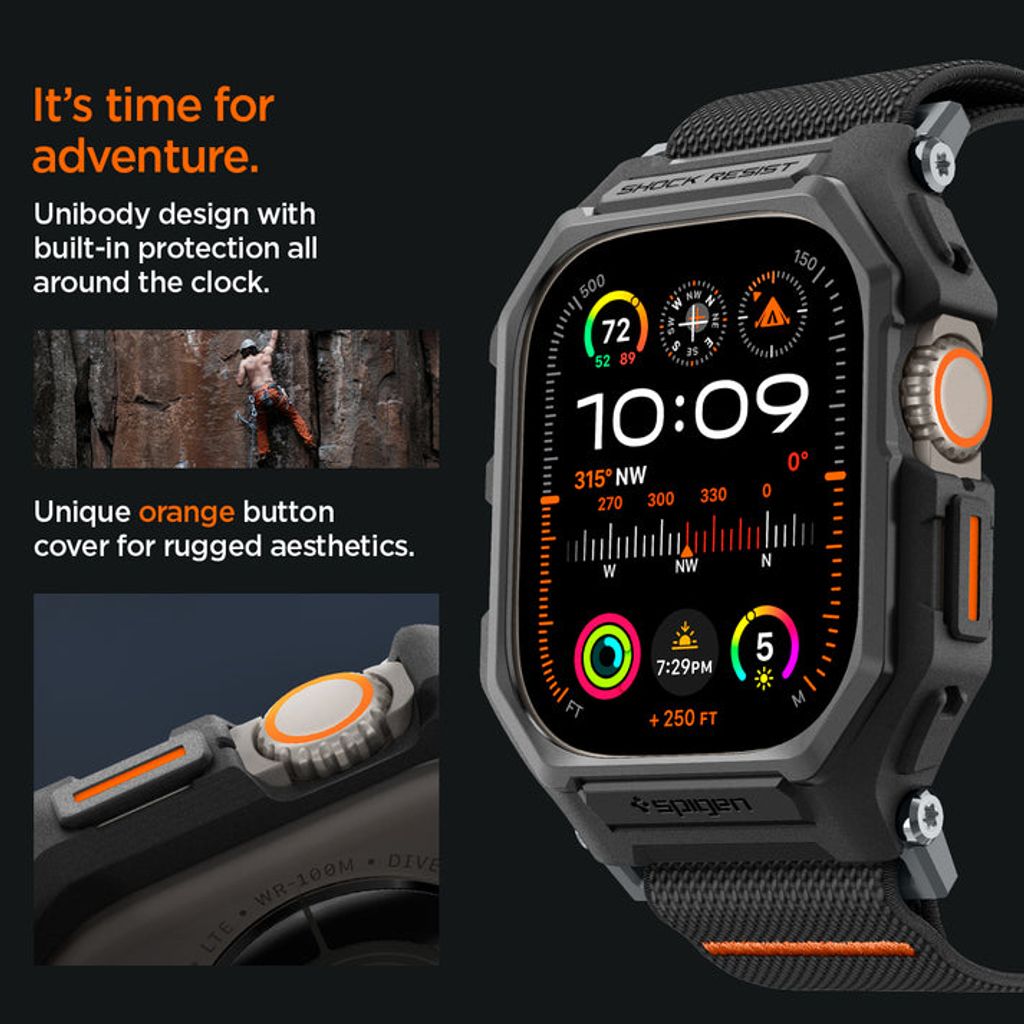 Spigen Apple Watch Ultra 4/3/2/1 49mm Kellonranneke & Kuori Lite Fit Pro - Musta