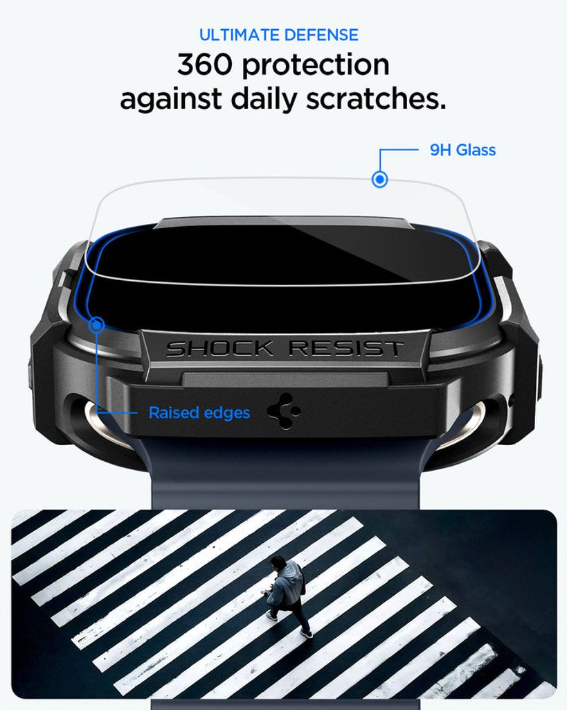 Spigen Apple Watch Ultra 4/3/2/1 49mm kuori Rugged Armor näytönsuojalla  - Musta