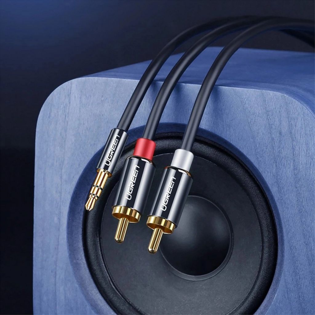 UGREEN AV116 3.5 mm till 2 x RCA ljudkabel, 1 m – svart