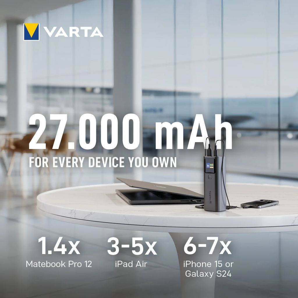 Varta 140W varavirtalähde, suuri kapasiteetti, 27000mAh – musta