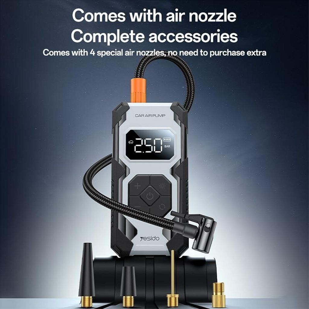 Yesido VC12 multifunktionel trådløs luftpumpe 7800mAh til bil/cykel