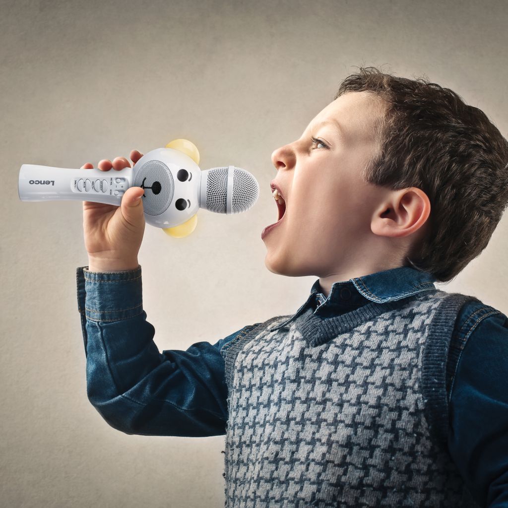 Lenco Karaoke Mikrofon med Bluetooth / SD-kortslot / Lys / AUX-udgang - Hvid