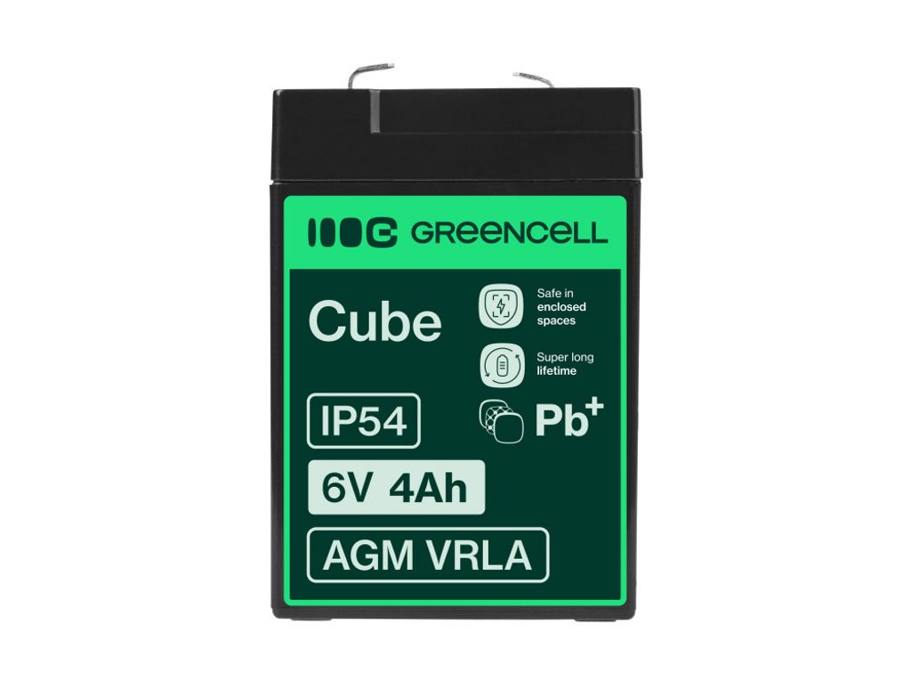 Green Cell 6V 4Ah VRLA-batteri for alarmer, kasseapparater og leker