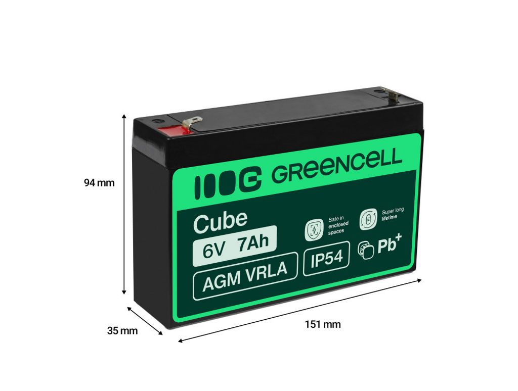 Green Cell AGM VRLA 6V 7Ah batteri for alarmsystemer, kasseapparater, leker