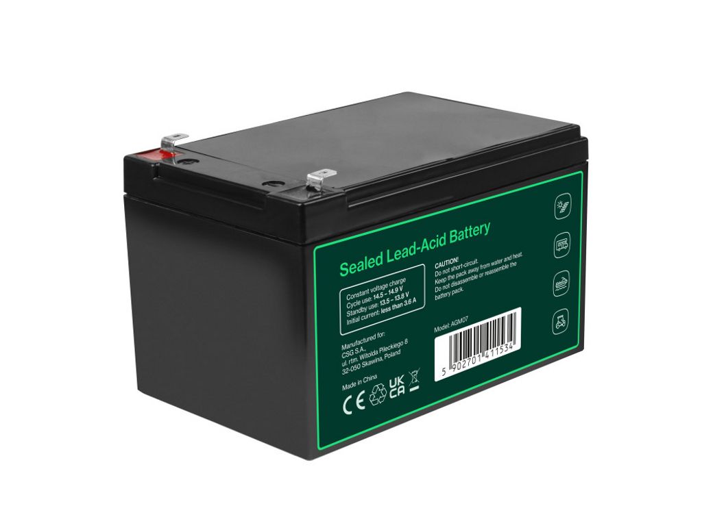 Green Cell AGM VRLA 12V 12Ah vedlikeholdsfritt batteri for alarmsystem, kasseapparat, leker