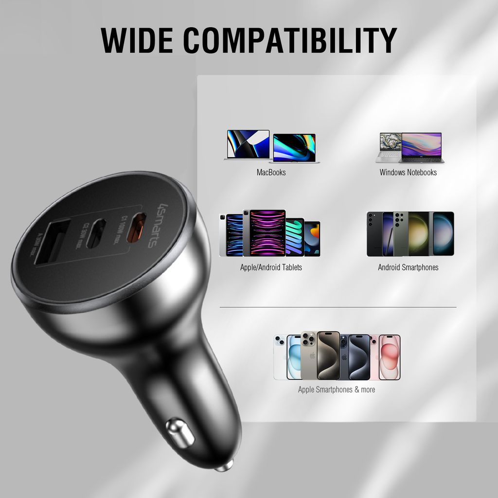 4Smarts VoltRoad Ultimate Biloplader 160W USB-C/USB-A - Sort