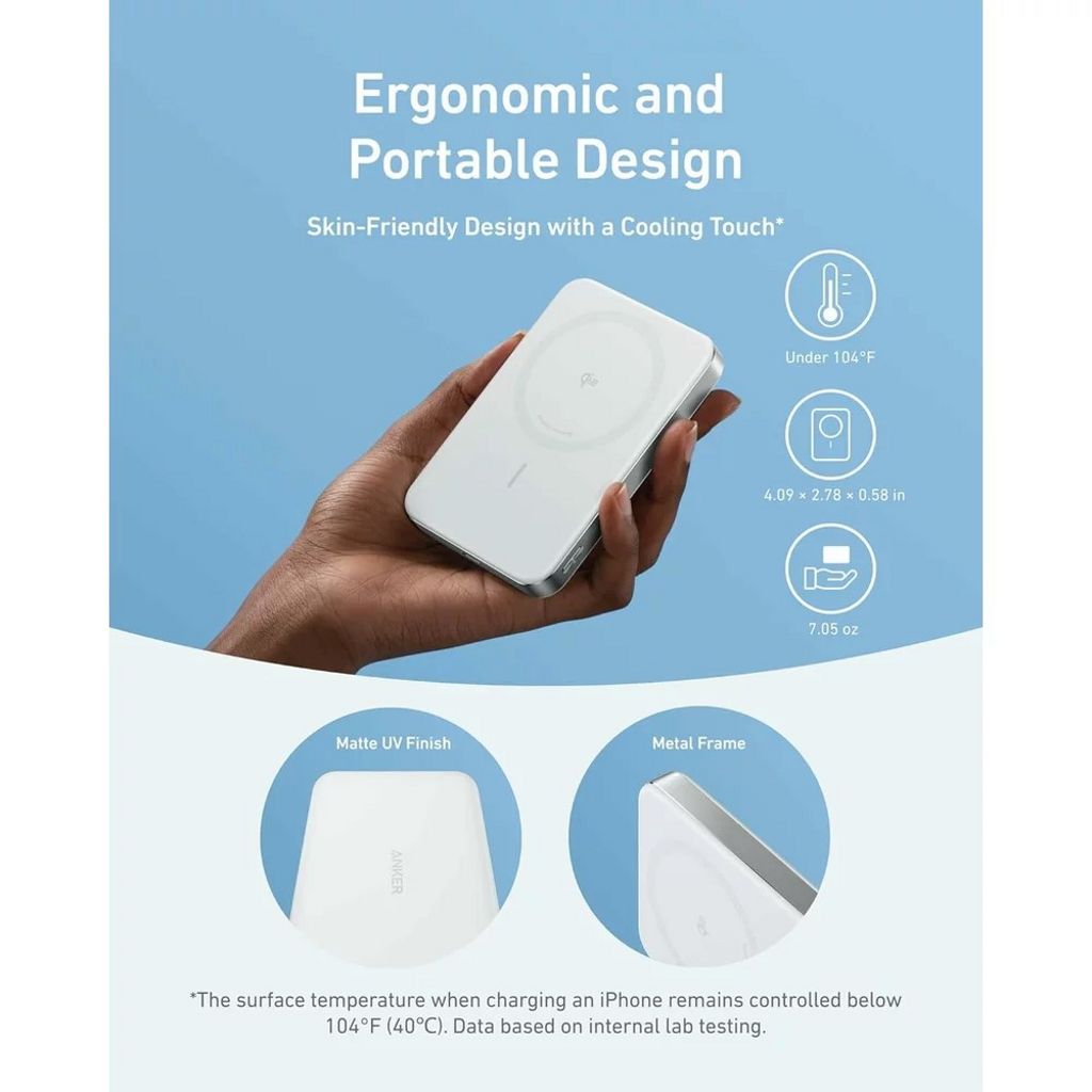 Anker MagGo Slim 10000 mAh Magnetisk Powerbank - 30W, Hvid