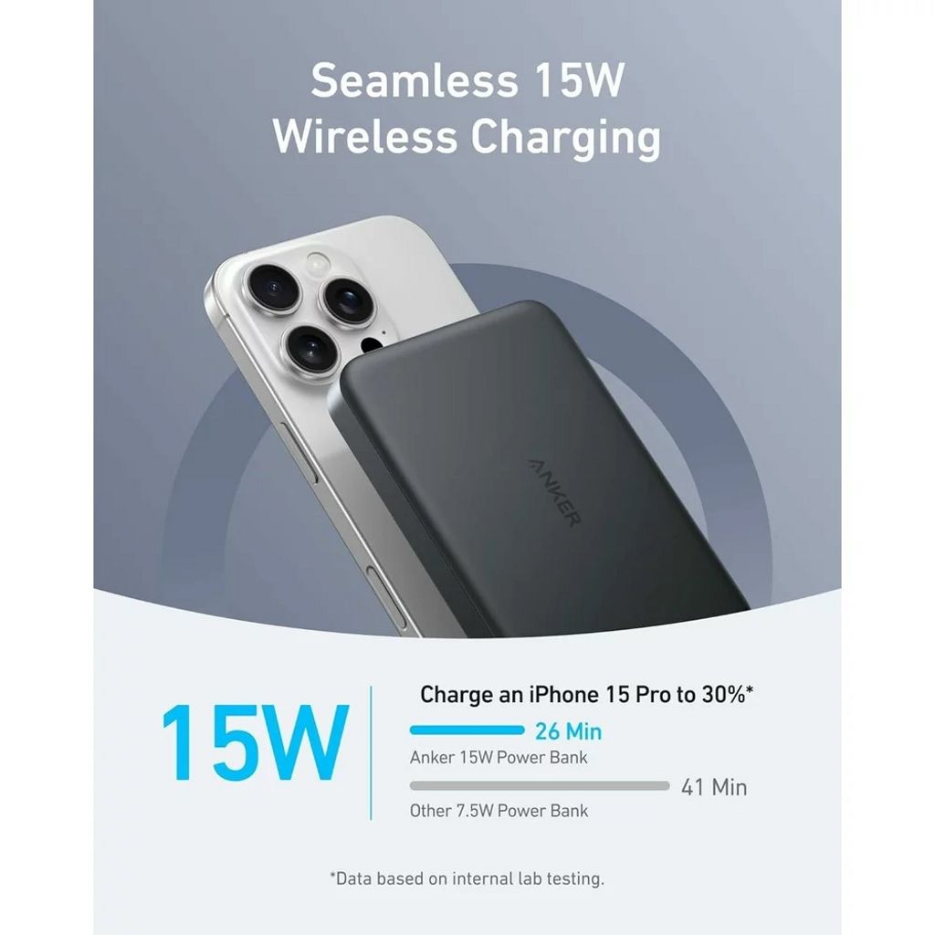 Anker MagGo Slim 10000 mAh Magnetisk Powerbank - 30W, Sort