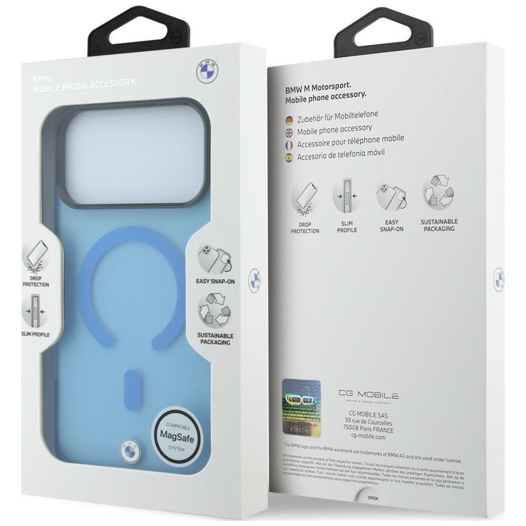 BMW Sign Frosted IML Metal Logo MagSafe -kuori till iPhone 18 Pro/17 Pro - Sininen
