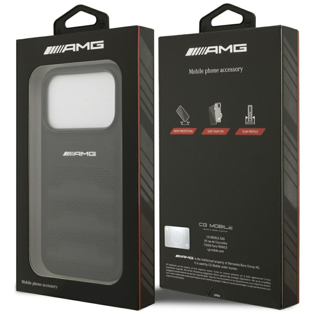 Mercedes AMG Leather Debossed Lines Logo -kuori till iPhone 18 Pro/17 Pro - Musta
