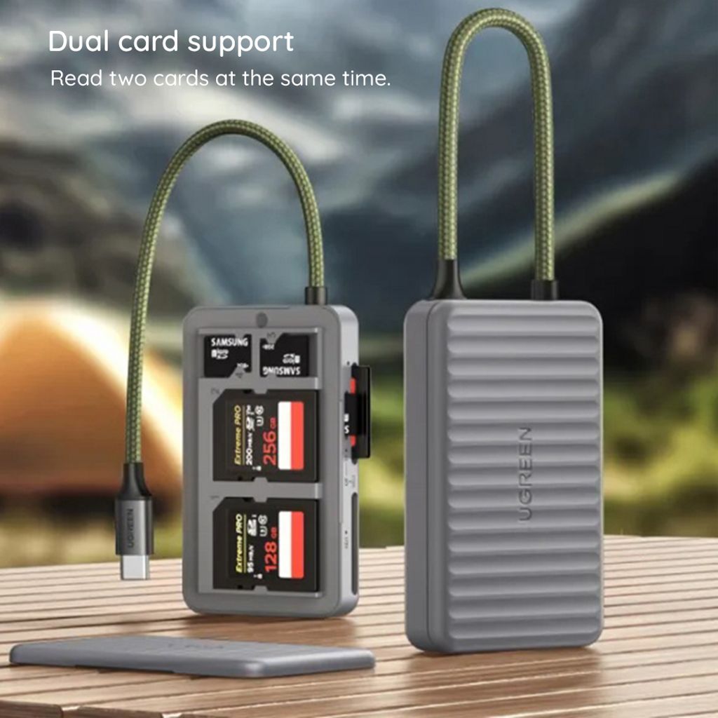 Ugreen 55886 USB-C hukommelseskortlæser med opbevaringsboks - Grå
