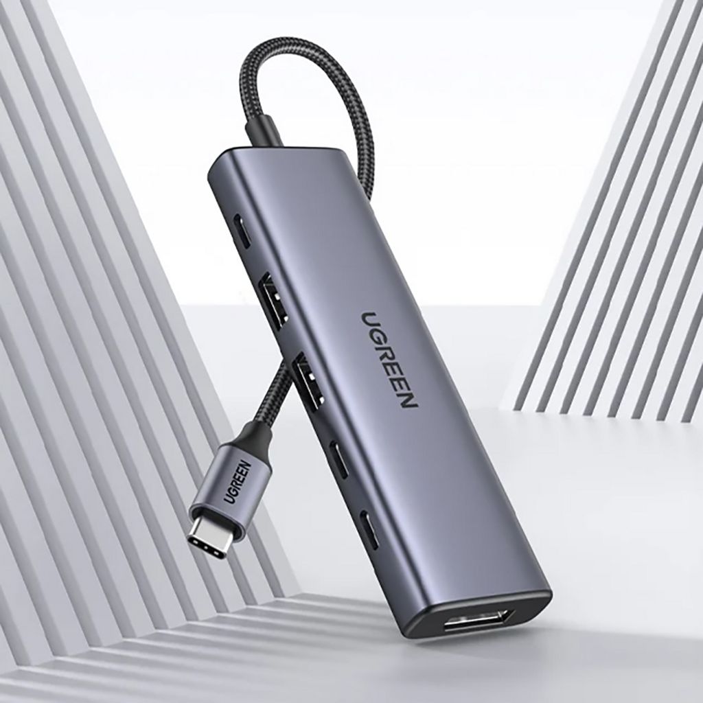 Ugreen CM511 USB-C-keskitin 6in1 2x USB 3.2, 3x USB-C, 1x DisplayPort - Harmaa