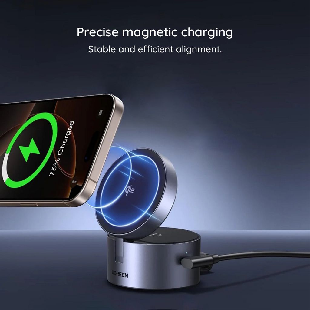 Ugreen W712 3-i-1 trådløs ladestasjon – grå