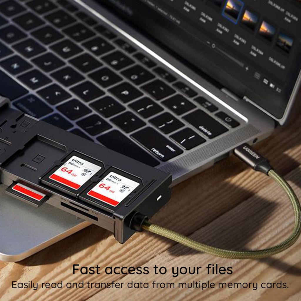 UGREEN CM856 USB-C/USB-A Kortlæser med Opbevaringsboks – Grå