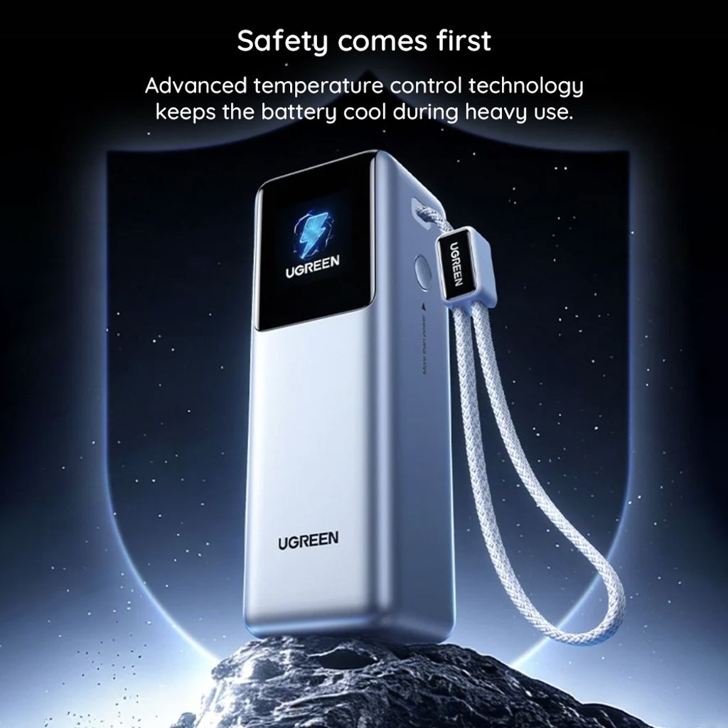 Ugreen PB728 powerbank 25000mAh 200W QC/PD met USB-C-kabel - grijs