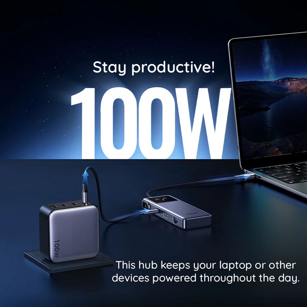 Ugreen CM888 USB-C-keskitin Uno 6in1 HDMI:llä, USB-C:llä, 3x USB-A:lla, RJ45:llä - harmaa