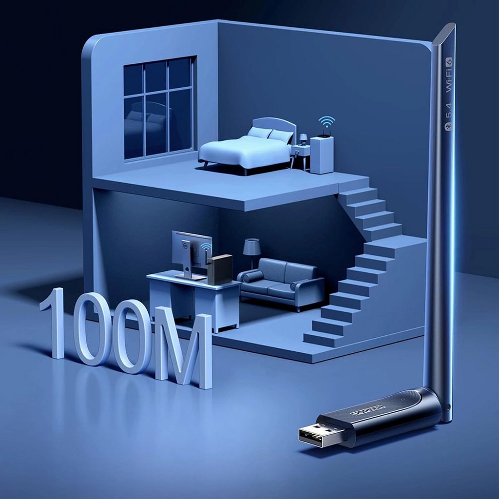 Ugreen AX900 Wi-Fi-adapter med Wi-Fi 6, 600 Mbps - svart