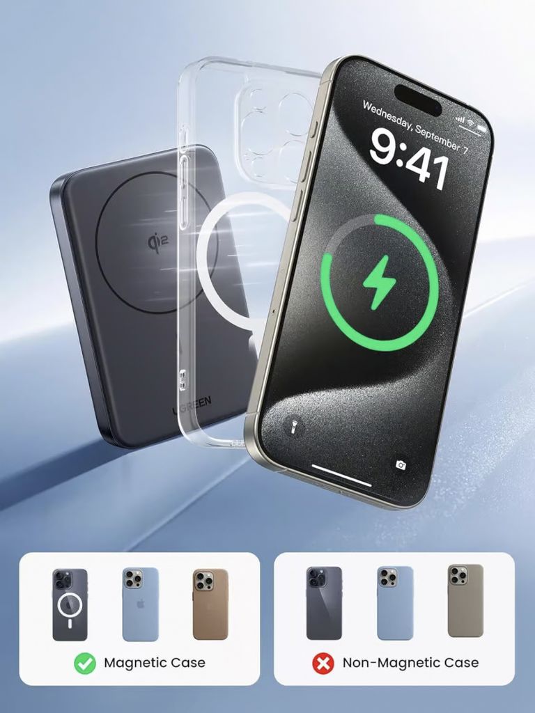 UGREEN PB761 Powerbank med trådlös laddning 10000mAh, 30W, PD + FQI – Grå