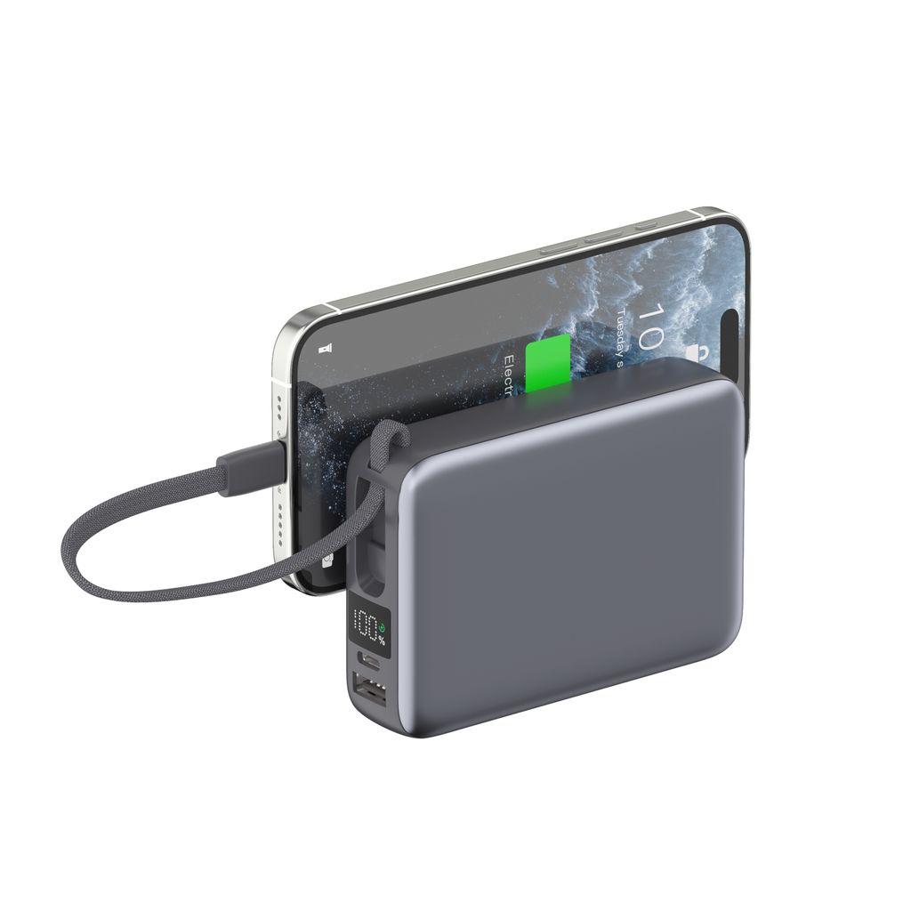 4Smarts Pocket Powerbank med Dubbla USB-C kablar 20000 mAh 22.5W – Space Grey