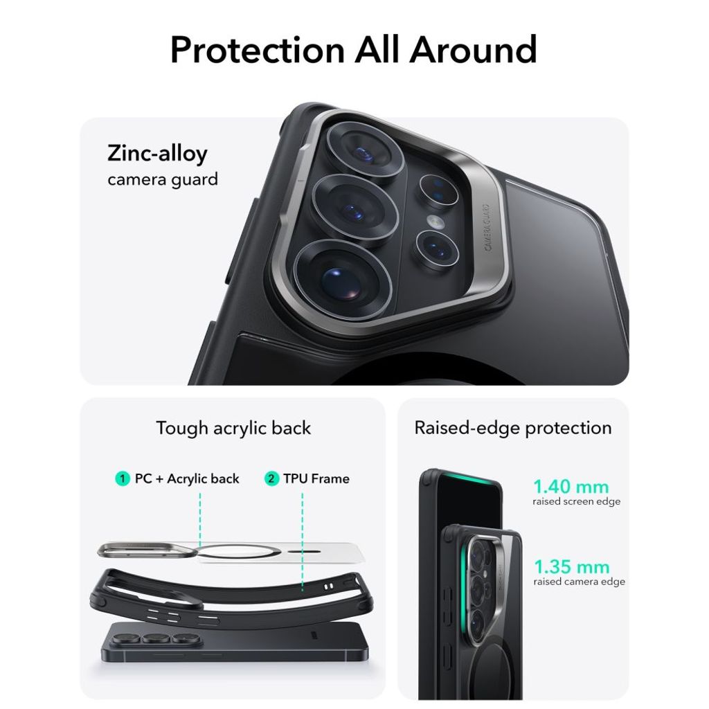 ESR Classic Hybrid Kickstand MagSafe Cover til Samsung Galaxy S26 Ultra - Gennemsigtig sort