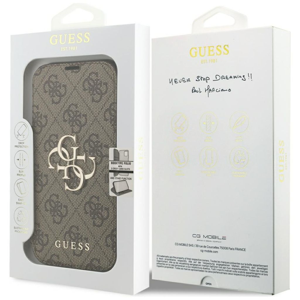 Guess 4G Metal Logo -kotelo iPhone 18 Pro Max/17 Pro Max:lle - Ruskea