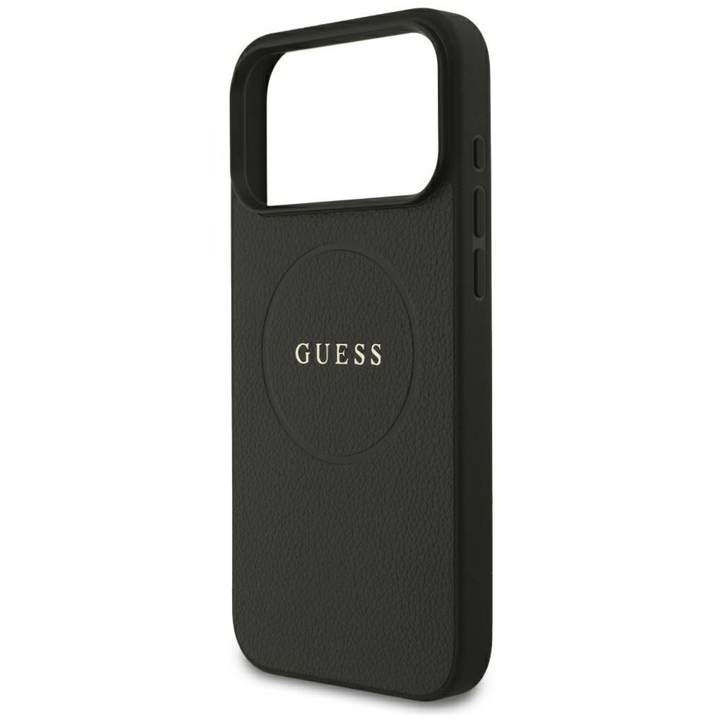 Guess Grained Gold Ring MagSafe -kuori iPhone 18 Pro/17 Pro:lle - Musta