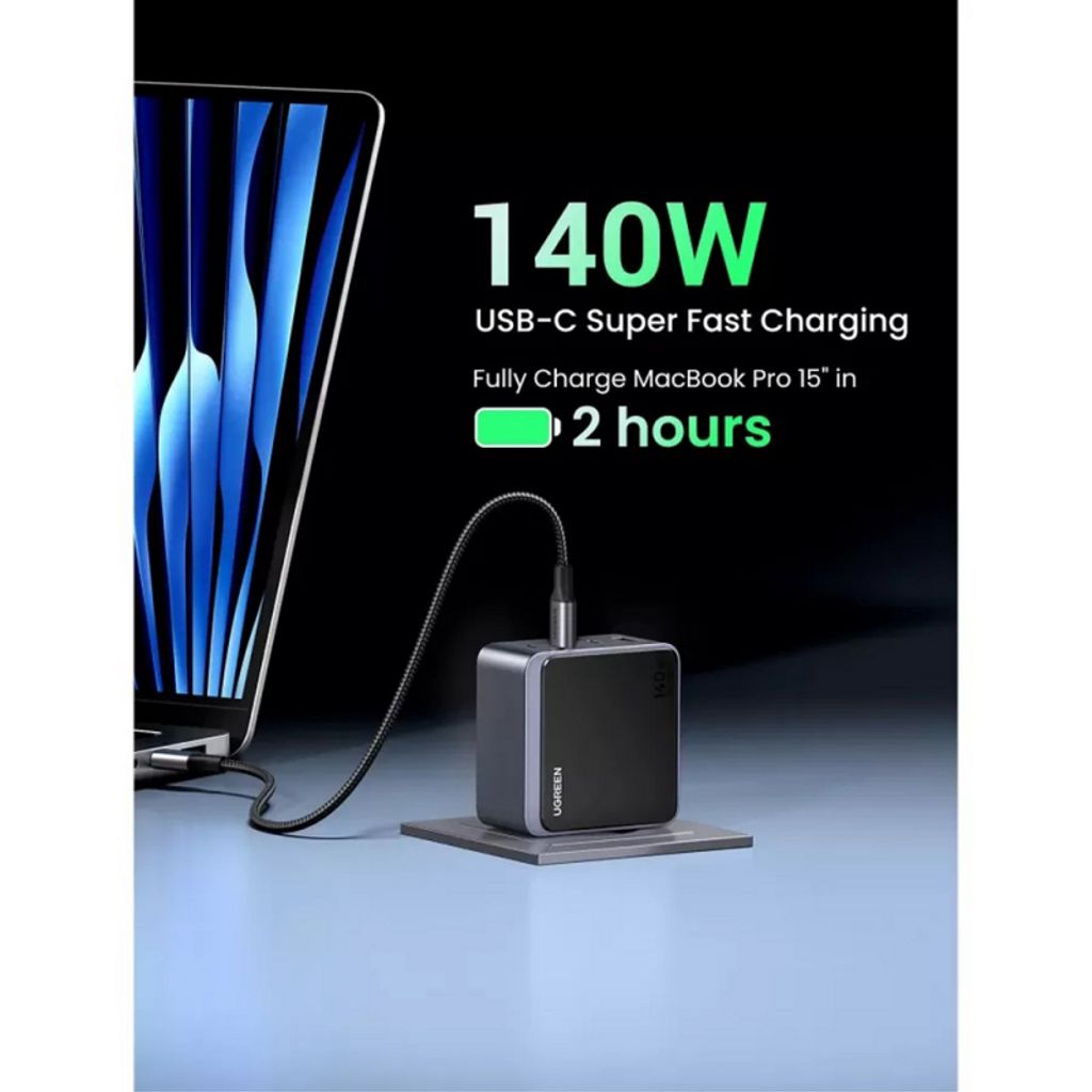 UGREEN 140W Seinälaturi X570 Nexode S 5A, 1x USB-A/3x USB-C - Harmaa