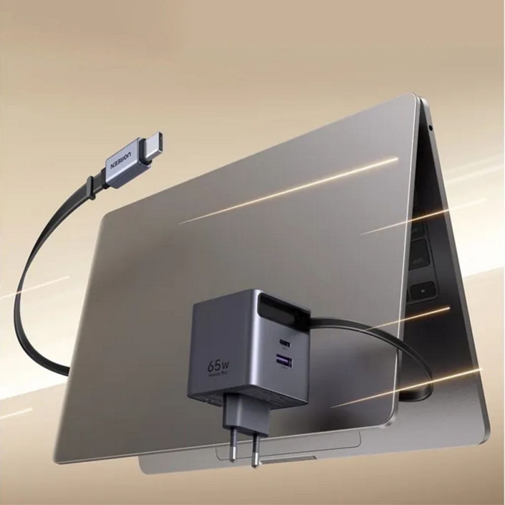 UGREEN Väggladdare X615 65W, 3A, USB-A/USB-C med USB-C-kabel - Grå