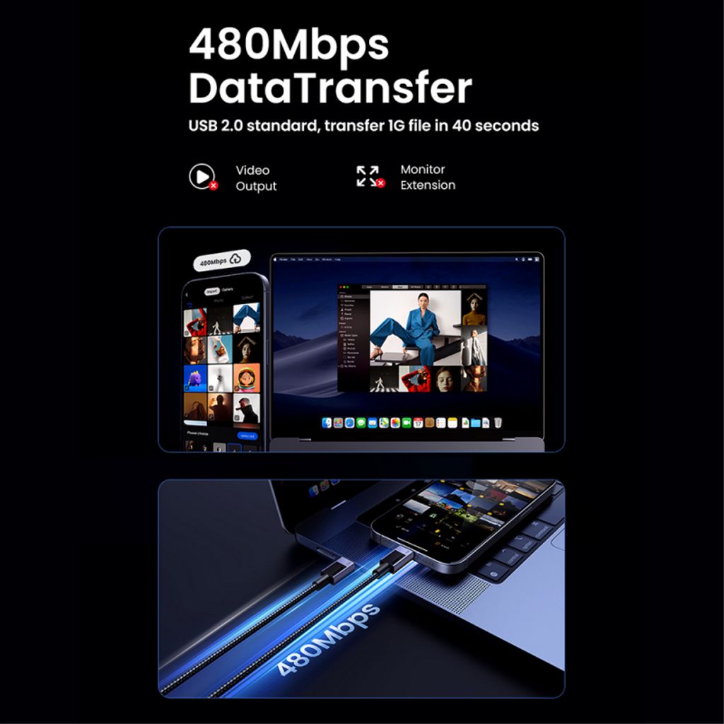 UGREEN L513 USB-C til USB-C kabel 240W – 1 m, sort