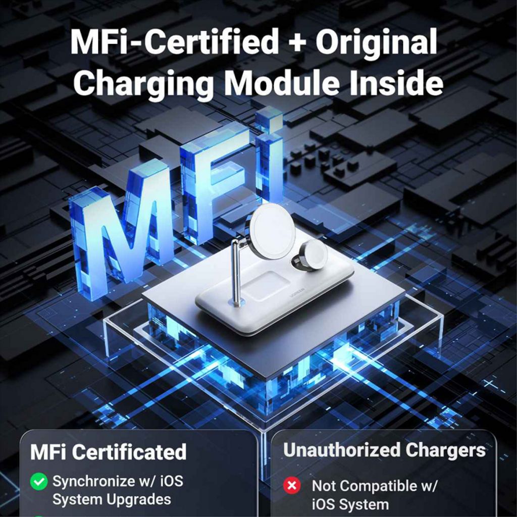 Ugreen CD278 3-i-1 trådløs lader for iPhone/Apple Watch/AirPods - hvit