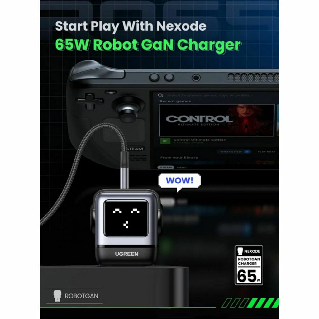 UGREEN CD361 Uno 65W seinälaturi – 2 x USB-C + 1 x USB-A