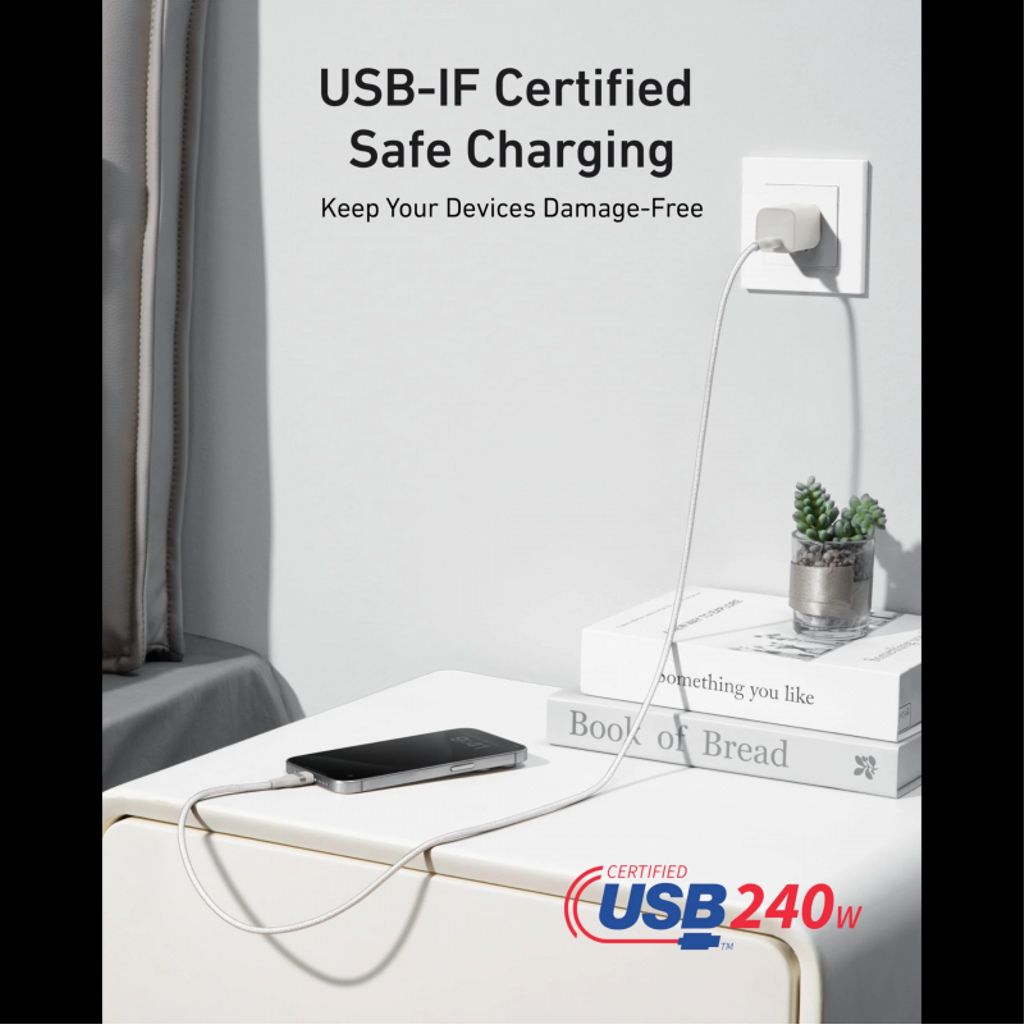Anker USB-C til USB-C-kabel 240 W, 1,8 m – hvit