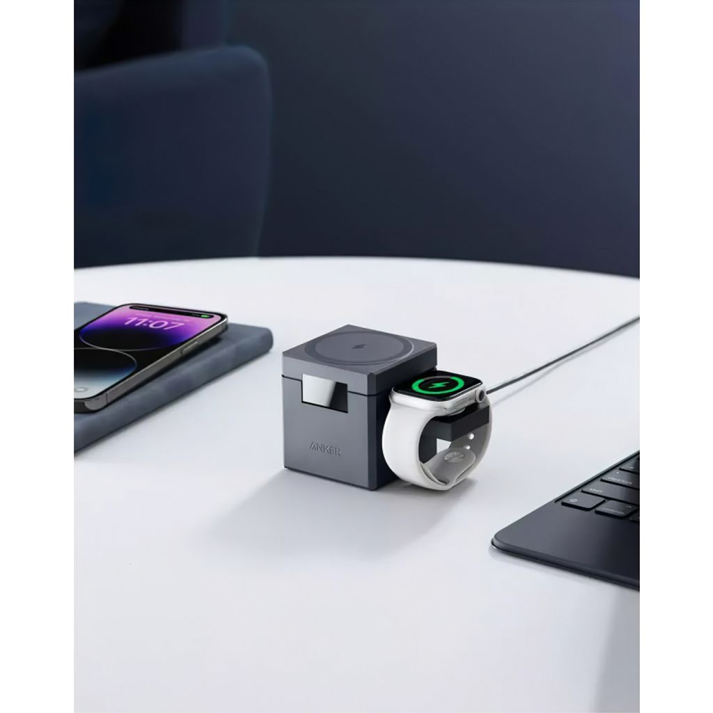 Anker 3-i-1 Cube trådløs lader 15W – svart