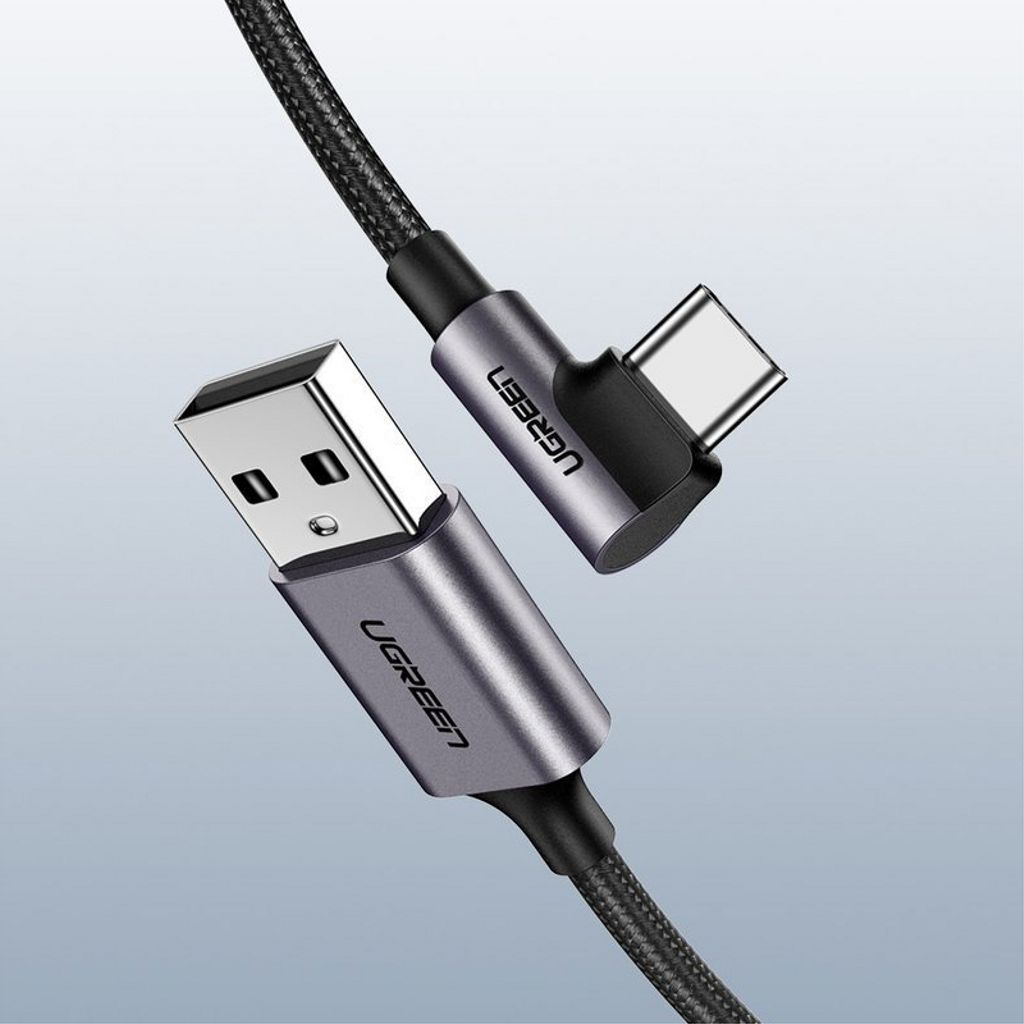 UGREEN US284 USB-A till USB-C kabel vinklad, 18W, 3A, 3m – Grå