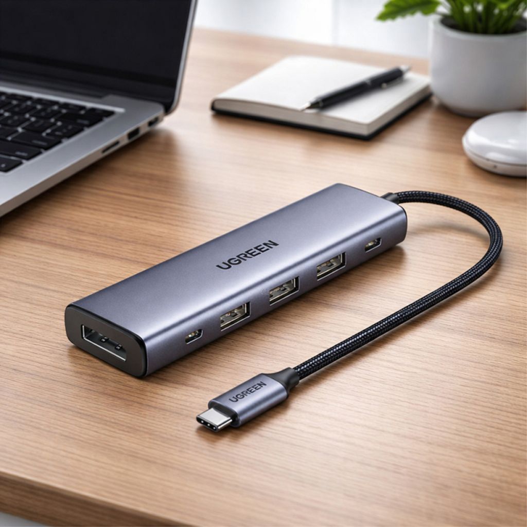 Ugreen CM511 USB-C-keskitin 6-in-1 3x USB-A, 2x USB-C, 1x DisplayPort - Harmaa