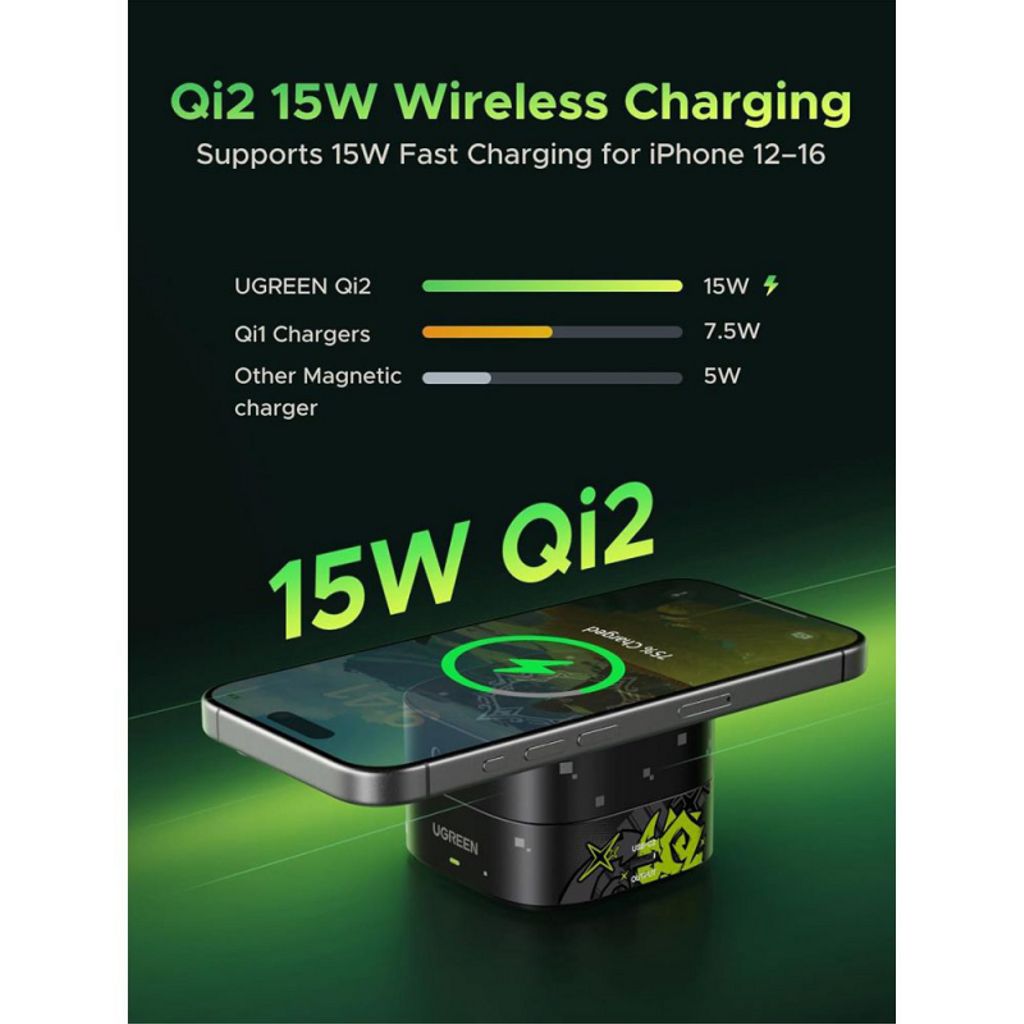 UGREEN Genshin Impact Edition W702 2-i-1 trådløs lader – svart