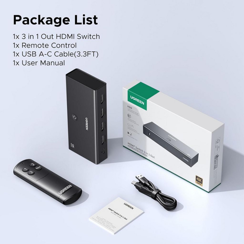 UGREEN AW504 3x HDMI-switch - Sort