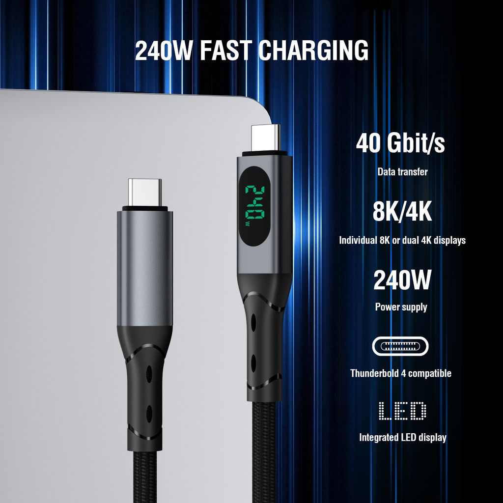4Smarts DigitCord Enterprise 240W USB-C-kabel 1,5m – svart