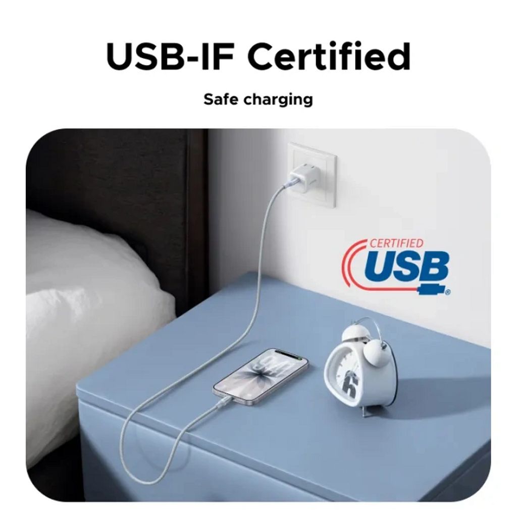 UGREEN USB-C - USB-C PD -pikalatauskaapeli 240W, 1m – Hopea/Valkoinen